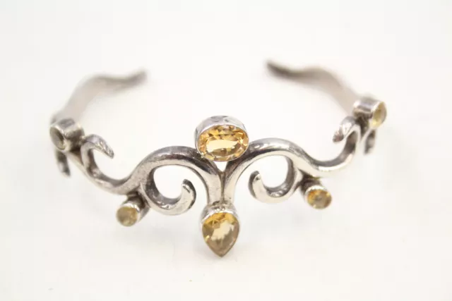 Sterling Silver Bangle Ornate Wave Nouveau Inspired Citrine Cuff (20g)