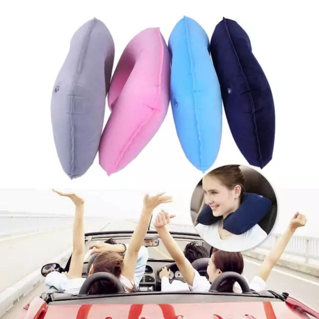 2x Inflatable Travel U Pillow Air Cushion Flight Flying Neck Head Rest Compact