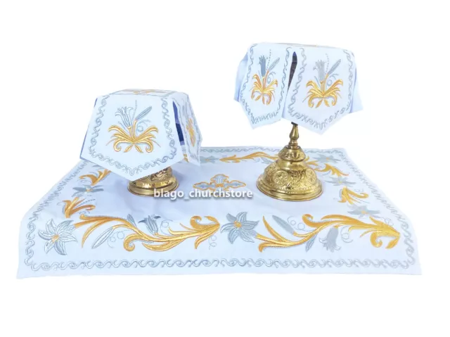 Chalice Covers Set Embroidered Gabardine White 18,5'x26,37'