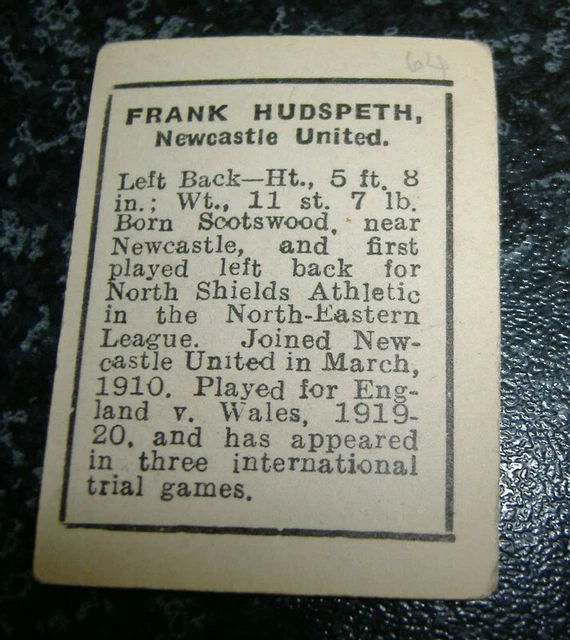 D.C. Thomson Footballers 1923 - Frank Hudspeth, Newcastle 2