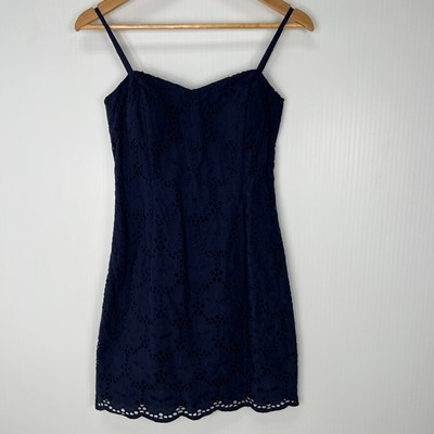 Lilly Pulitzer Dress Womens 2 Shift Above Knee Lace Floral Lined Navy Zip Padded