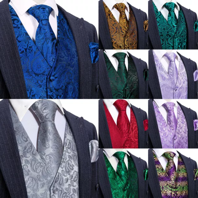 Barry Wang Mens Waistcoat Silk Paisley Floral Vest Suit Tie Set Tuxedo Gilet