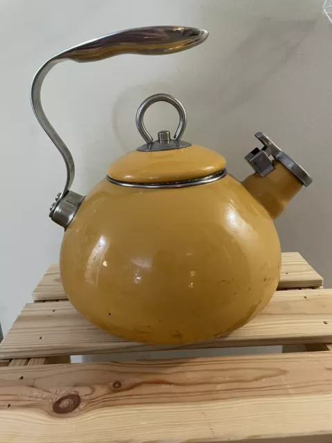 Tivoli 3 Qt Whistling Tea Kettle Yellow Enamel Water Teapot