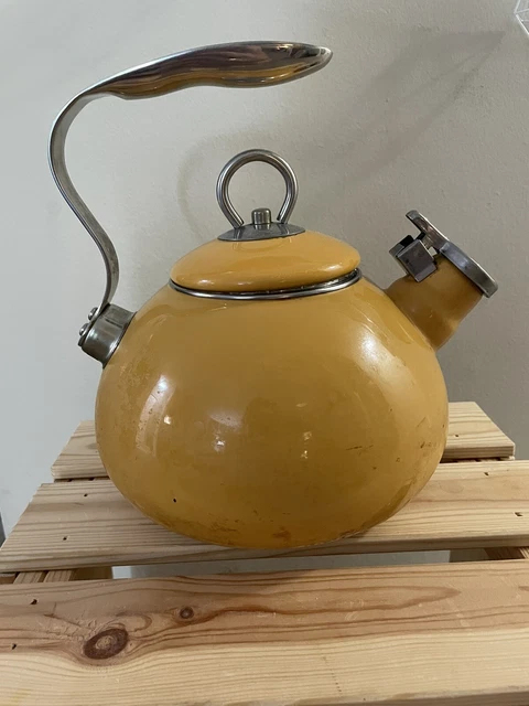 Tivoli 3 Qt Whistling Tea Kettle Yellow Enamel Water Teapot Tivoli 3 Qt Whistling Tea Kettle Yellow Enamel Water Teapot
