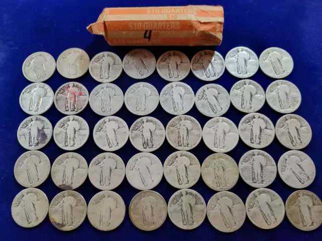 🌟 NO DATE Standing Liberty Quarters 40-Coin Roll Cull/Dateless $10 Face ROLL #4