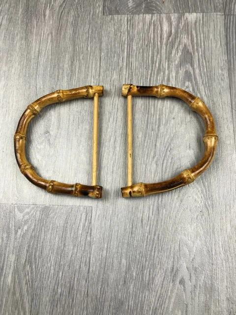 Ein Paar Vintage kleinere D-förmige Bambus-Tasche Griffe