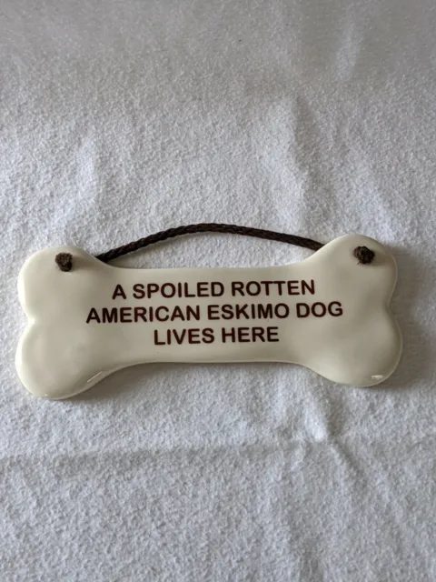 american eskimo dog ceramic wall or door plaque.