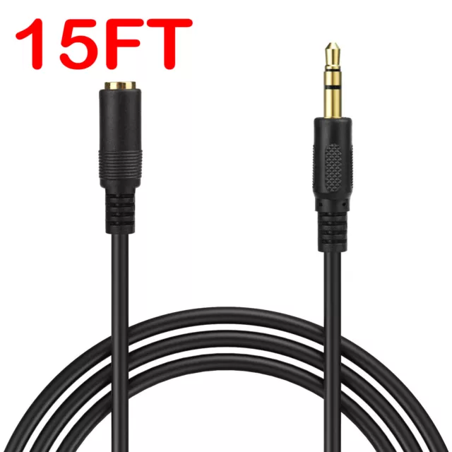 15 ft 3.5mm 1/8" Stereo Audio Aux Headphone Cable Extension Cord Male to Female
