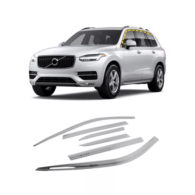 Rain Guards for Volvo XC90 2016-2022 (6PCs) Chrome Finish Tape-On Style