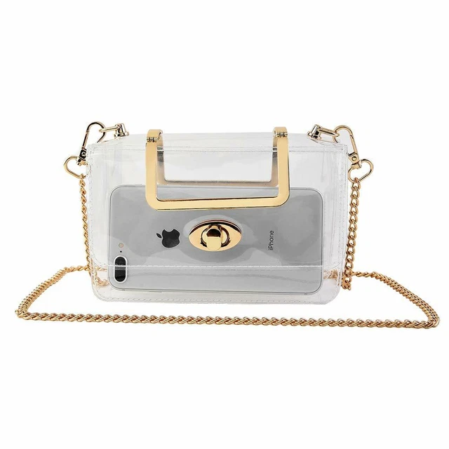 Beautiful Transparent PVC Clear Shoulder bag Clutch Purse with Gold Chain