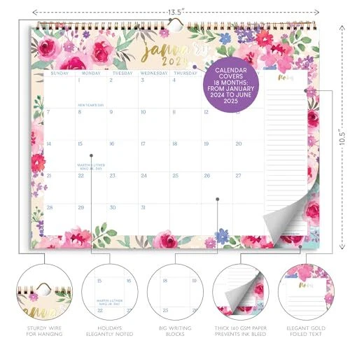 S&O WATERCOLOR FLORAL Wall Calendar from January 2024June 2025 Tear