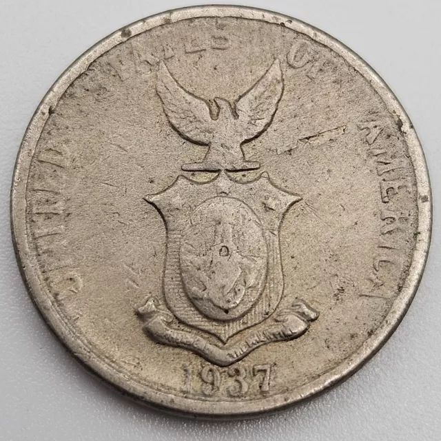 1937-M 5 Centavos VF Philippines US Manila Mint Copper-Nickel Coin Five USA