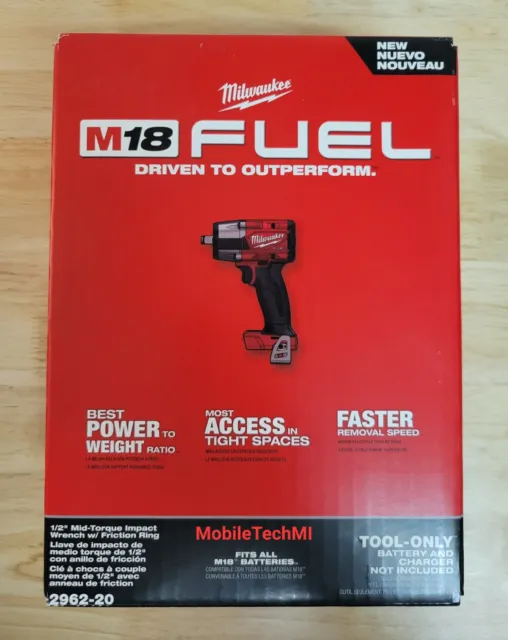 Milwaukee M18 FUEL 1/2" Mid-Torque Impact Wrench 18V 2962-20 NIB - Tool Only