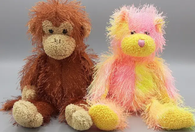 Ty Beanie Punkies ZIG-ZAG Monkey & RAINBOW Bear 2002 Retired 9" Plush Toy Lot