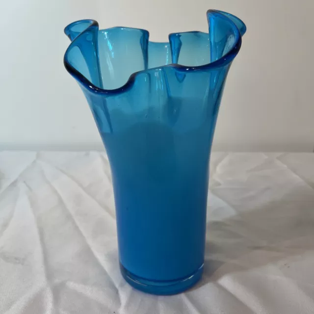 Beautiful Large Hand Blown Art Glass Vase from Italy  Blue Vintage 24.5cm (TF)