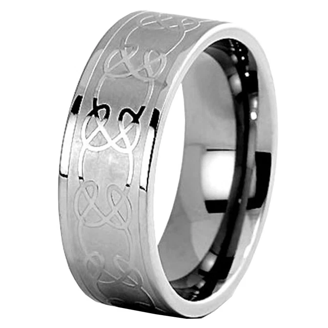 8mm Pip Cut Titanium Band Celtic Craft Shiny Edge Men Wedding Ring Size 8-14