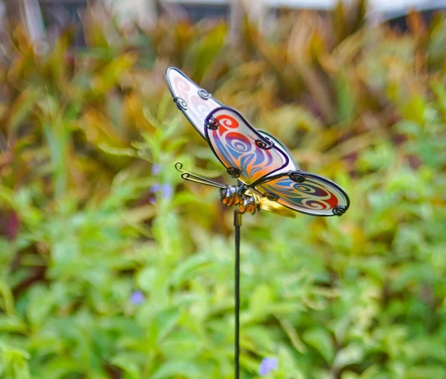 Glasflügel Gold Schmetterling Pfahl - Gartenpfähle - handgefertigt Outdoor Ornament