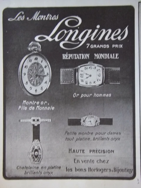 Publicité De Presse 1923 Les Montres Longines 7 Grands Prix Chalelaine Platine