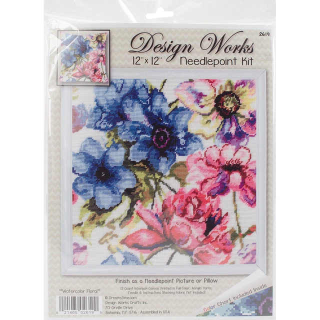 Design Works Nadelstich-Kit 12""x12""-Aquarell Blumenmuster-Genäht in Garn - DW2619