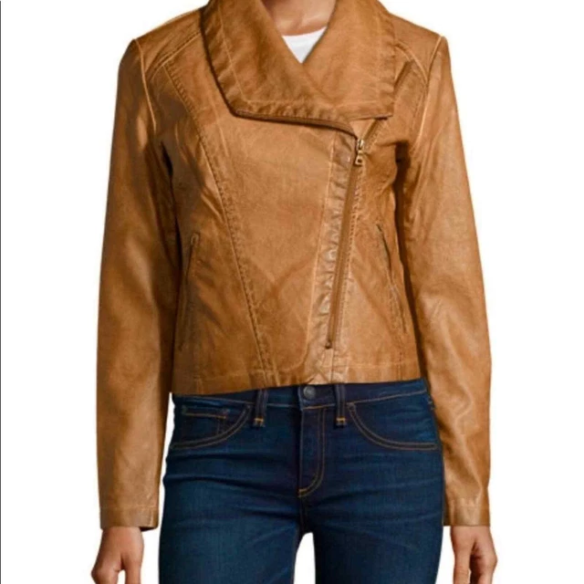 Bagatelle Faux Leather Cognac Moto Jacket