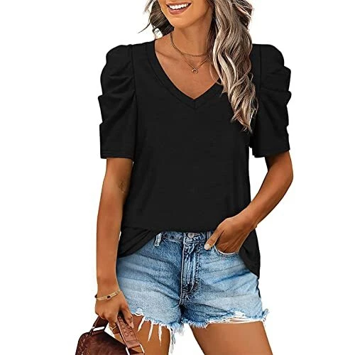 EBTOOLS Maglietta a Maniche Corte da Donna con Scollo a V, Camicia a XL, Nero