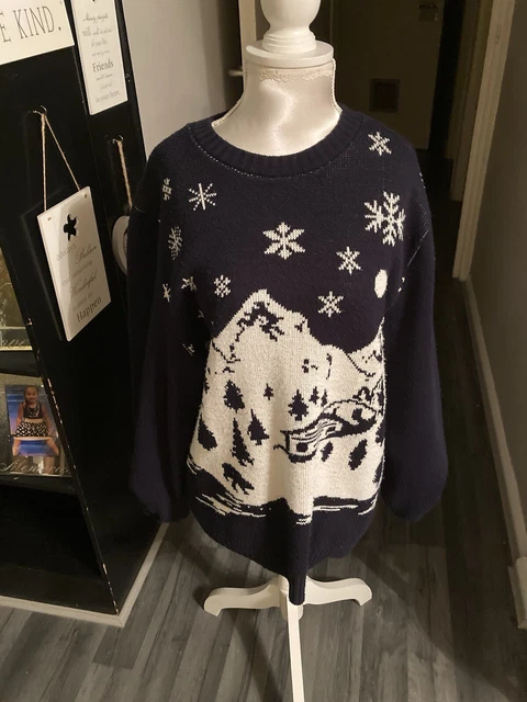 MENS RIVER ISLAND Christmas Jumper Polar Bear Scarf Dark Green UK Size Medium 10.99 PicClick UK