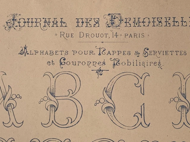 Antique 1870s French Journal des Demoiselles Embroidery pattern Alphabet