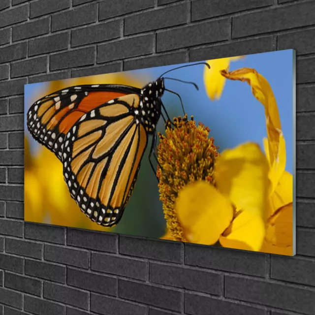 100x50 Quadro Immagine Arte da Parete Vetro  Farfalla Fiore Natura