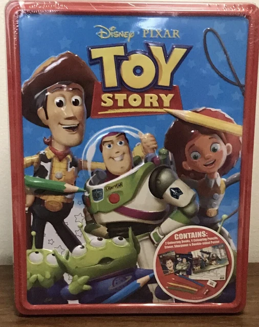 DISNEY PIXAR TOY Story Travel Tin Coloring Books, Pencils, Poster Set