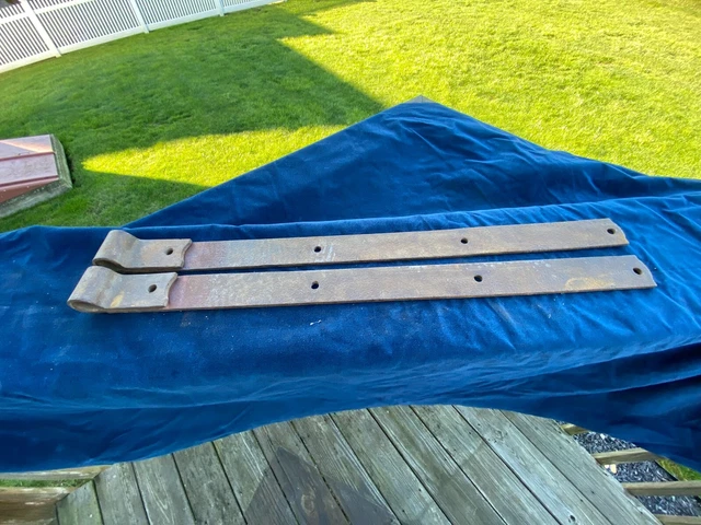 2 vintage barn door strap hinges 36" Long 2.5" wide Wrought Iron Cast Metal
