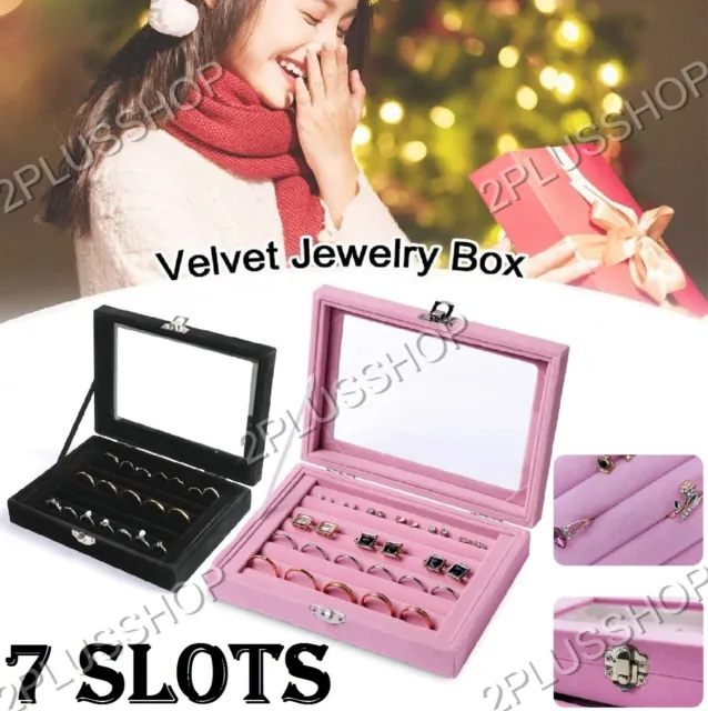 Velvet Ring Earring Jewelry Display Organizer Box Tray Holder Storage Case AU