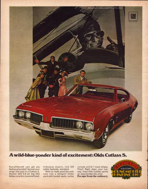 A6 1969 Oldsmobile Cutlass S.  Rocket 350 Red Car Advertising Vintage Print Ad