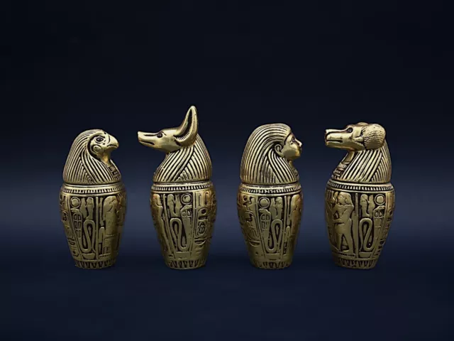 Set of four canopic jars organs Sculpture ancient Egyptian art heavy stone