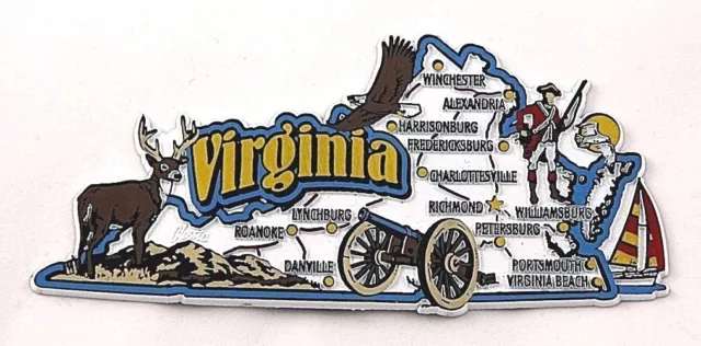 Virginia State Map And Landmarks Collage Fridge Collectible Souvenir Magnet