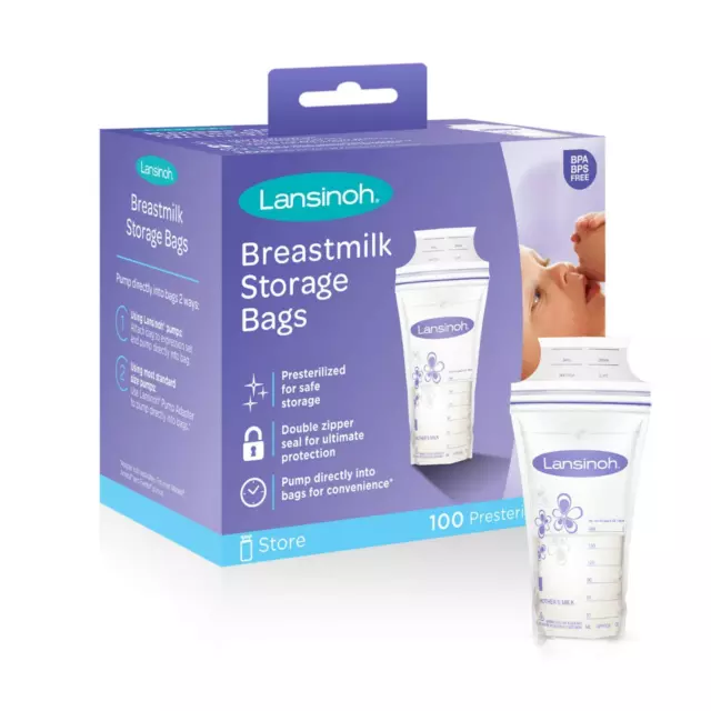 Lansinoh Breastmilk Storage Bags - 100 Ct (3 Packs (100 Count))