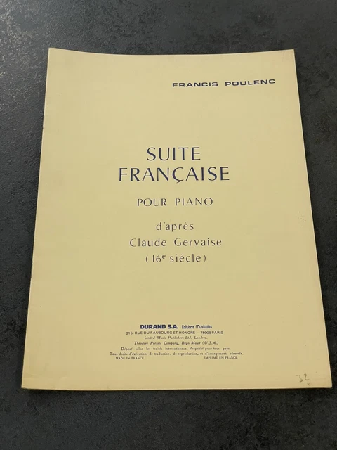 Livre Livret Partition Musique ancien Francis Poulenc Suite Française Piano