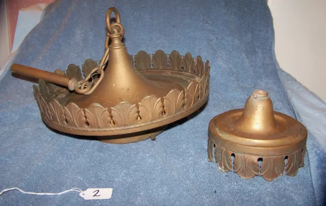 Vintage Metal Scalloped Edged Art Nouveau Hanging Light Fixture-Estate Sale Find