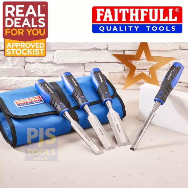 Faithfull 6mm to 25mm 4 piece soft grip chisel set with steel caps FAIWCSGS4CR