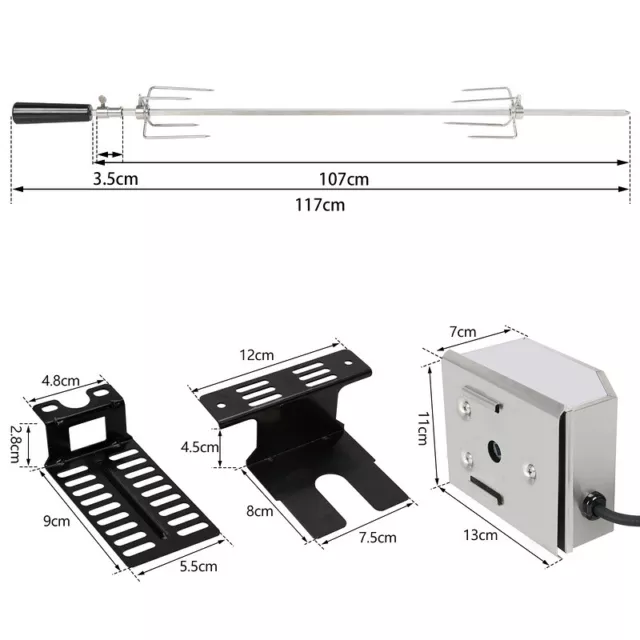 BBQ Grillspieß 117cm Rotisserie Drehspieß Fleischnadel Spieß Edelstahl mit Motor 2