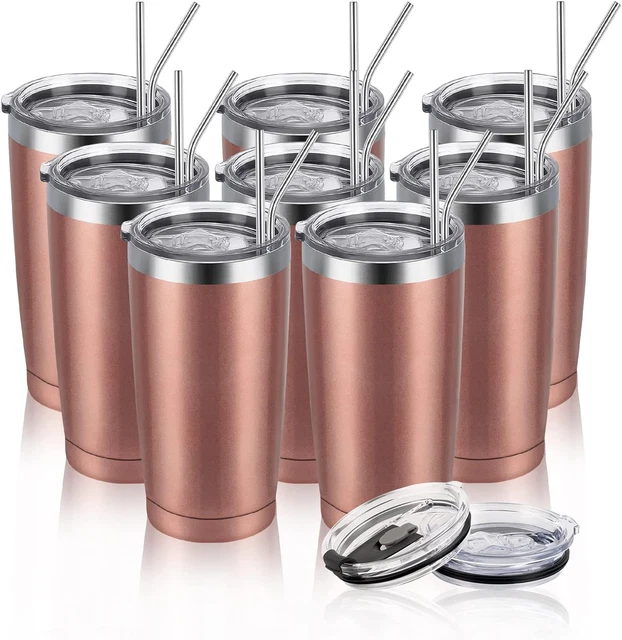 8-Pack 20oz Insulated Stainless Steel Tumblers, Lids & Straws, Travel Mugs