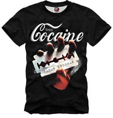 E1Syndicate T Shirt "Enjoy Cocaine" Pablo Escobar Finest Blow Razor Blade 5601