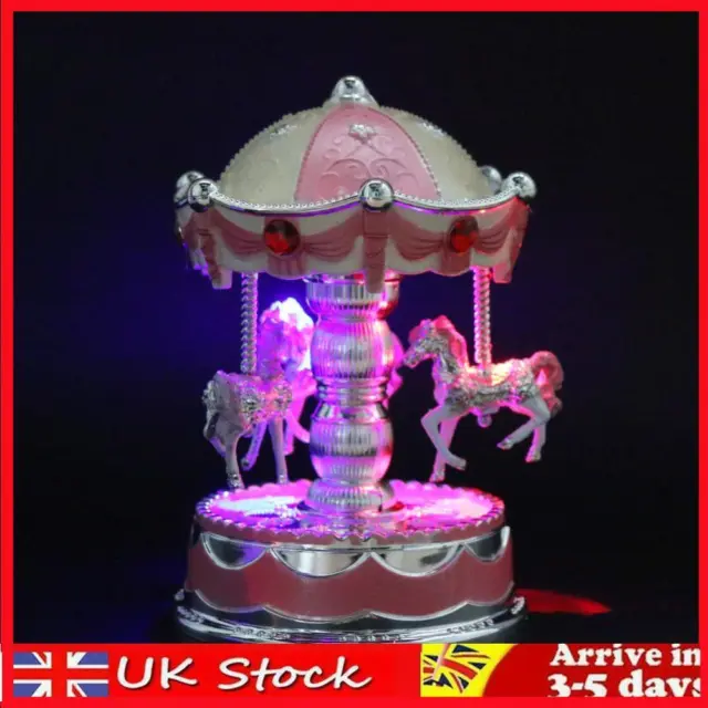 Emitting Clockwork Vintage Carousel Horse Music Box Birthday Gift (Pink)