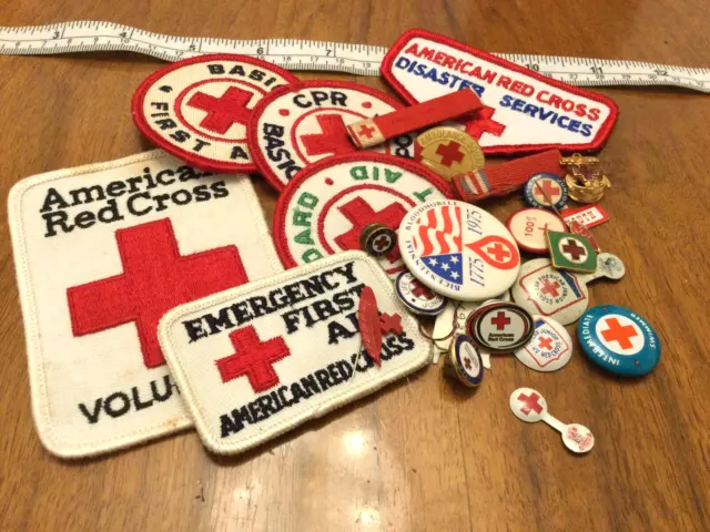 Job Lot 4 Vintage American Red Cross ARC Uniform Pins, & Patches etc.
