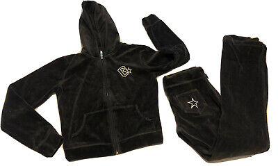 Guess Women's Y2k Black Velour 2 Piece Hooded Tracksuit Cotton Blend Size Small
