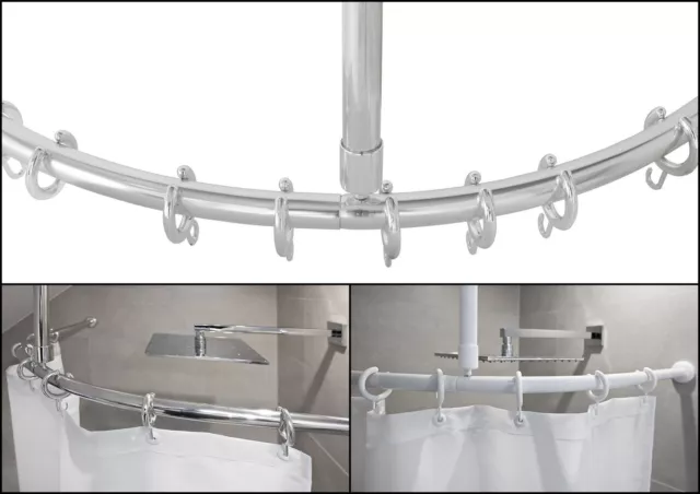 Aluminio Barra Arco sin Barreras para Cortina de Baño Ovalado Cromo Blanco Ducha