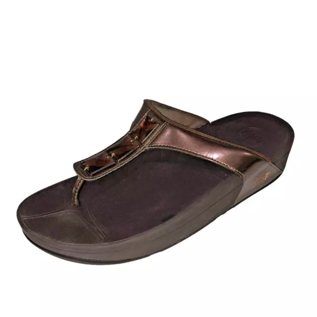 Fitflop Womens Size 9 Gold Bronze Rhinestone Thong Slip On Casual Wedge Sandals
