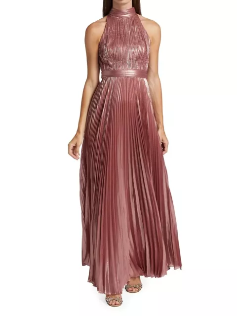 THEIA Metallic Plissé Halter Gown, Halter neck, Sleeveless, Back-zip,Size 6, NWT