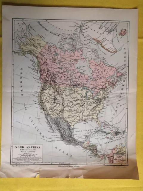 1908 - North America - Vintage Map ORIGINAL 11.5 x 9.5"- C12-4