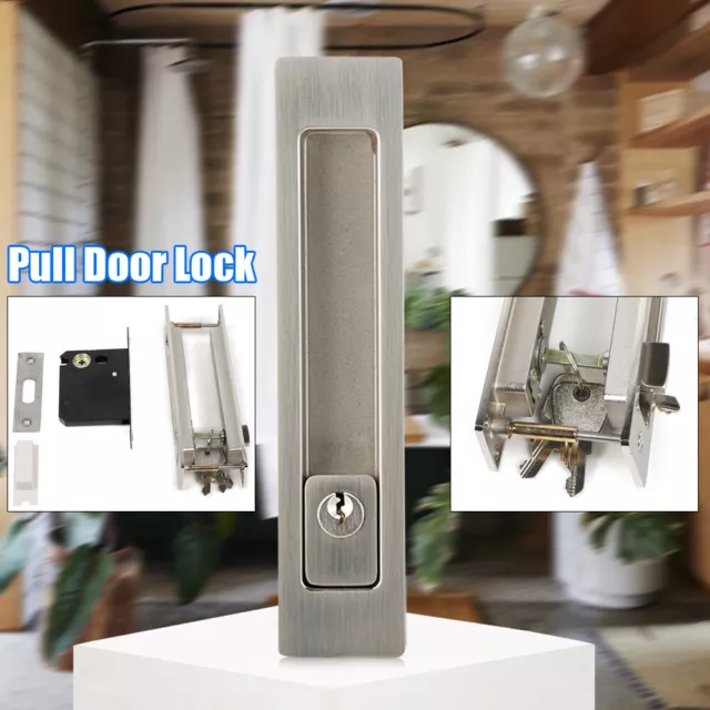 Square Sliding Door Lock Brushed Nickel Pocket Door Lock Hardware With Key NEW