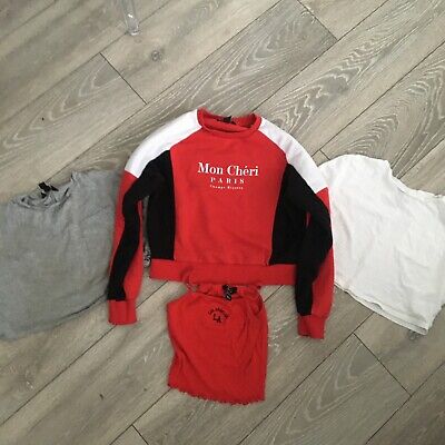 Girls Bundle Age 10-11 New Look Red White Grey Black Paris L A Tops Sweatshirt